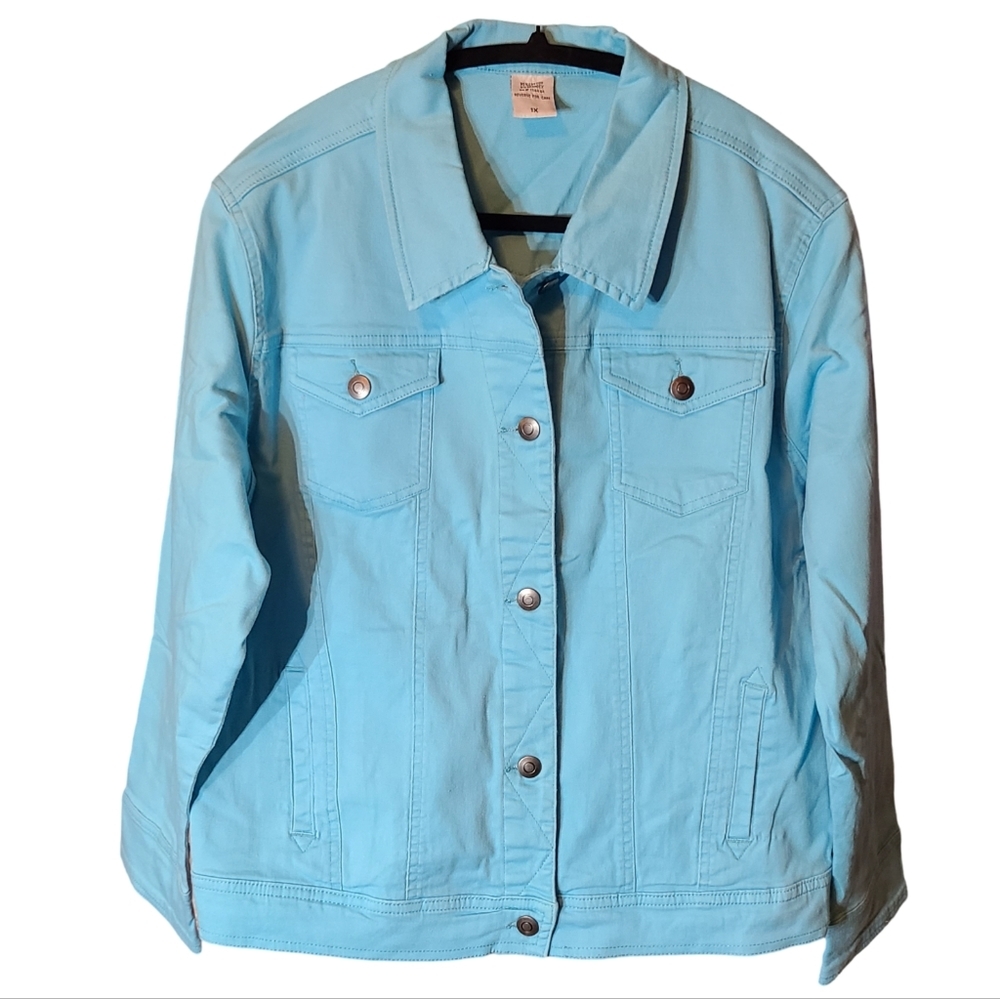 039 WOMEN'S PLUS 1X MINT GREEN DENIM JACKET